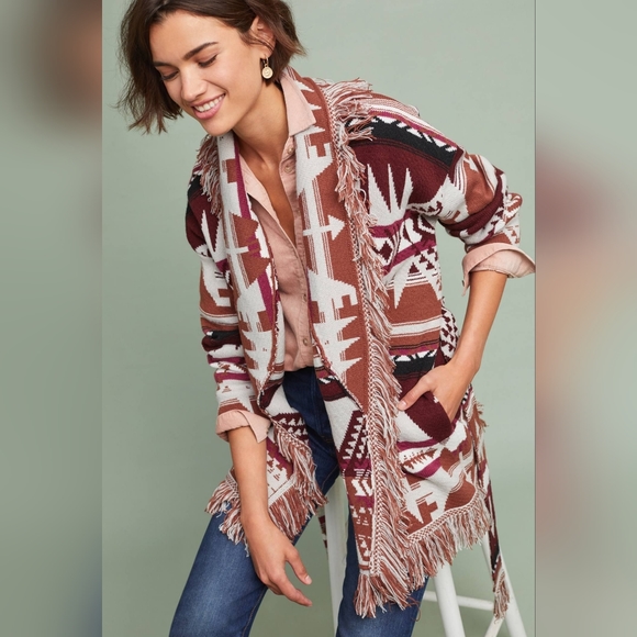 Anthropologie Moth Esther Southwest Fringe Sweater Cardigan, Size XS - Picture 2 of 9